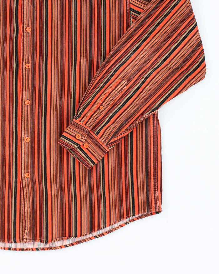 Firethorn Orange and Brown Striped Corduroy Shirt - L