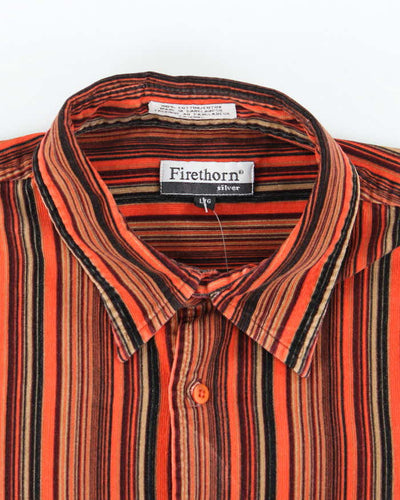 Firethorn Orange and Brown Striped Corduroy Shirt - L
