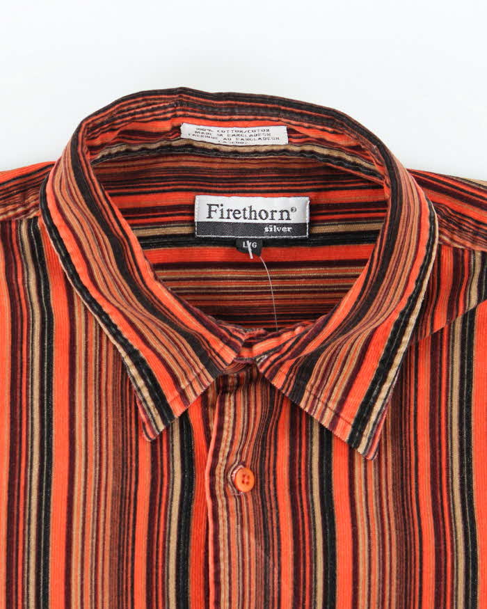 Firethorn Orange and Brown Striped Corduroy Shirt - L