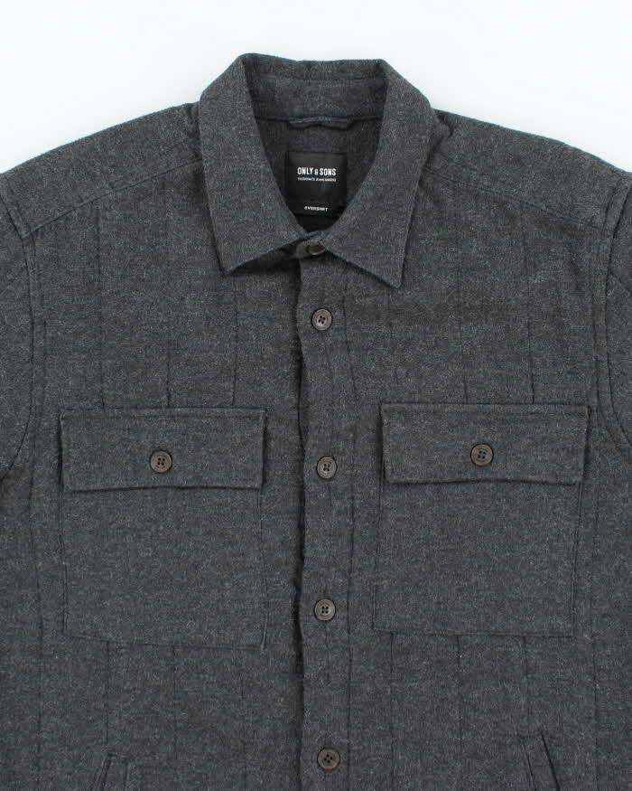 Men's Only &amp; Sons Grey Button Up Lined Over Shirt - M