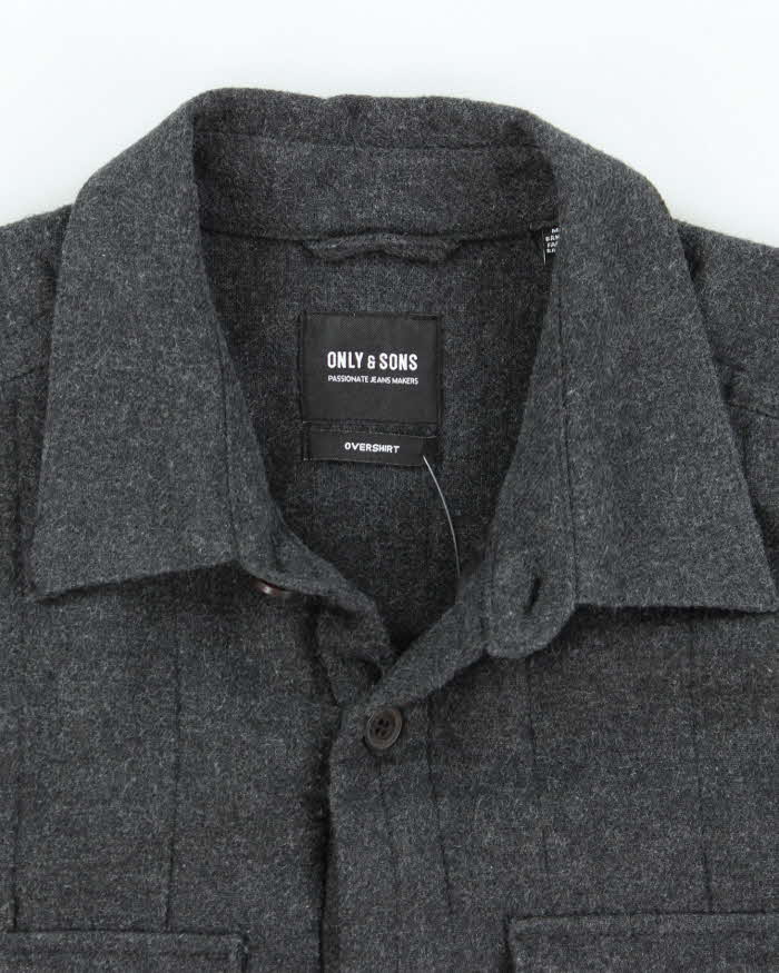 Men's Only &amp; Sons Grey Button Up Lined Over Shirt - M