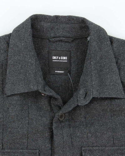 Men's Only & Sons Grey Button Up Lined Over Shirt - M