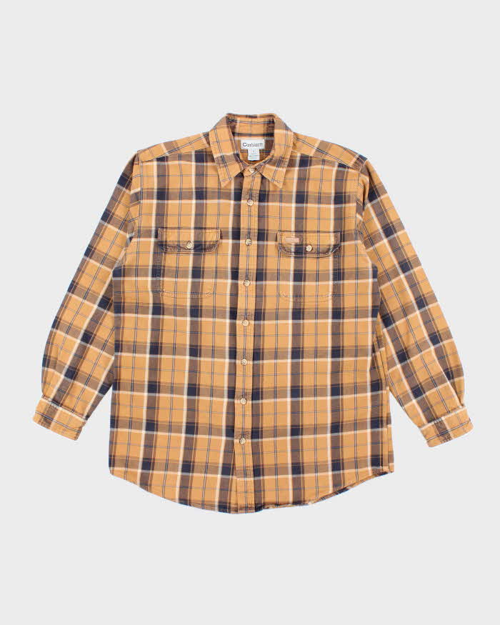 Men's Carhartt Heaveyweight Orange Plaid Collared Shirt - L