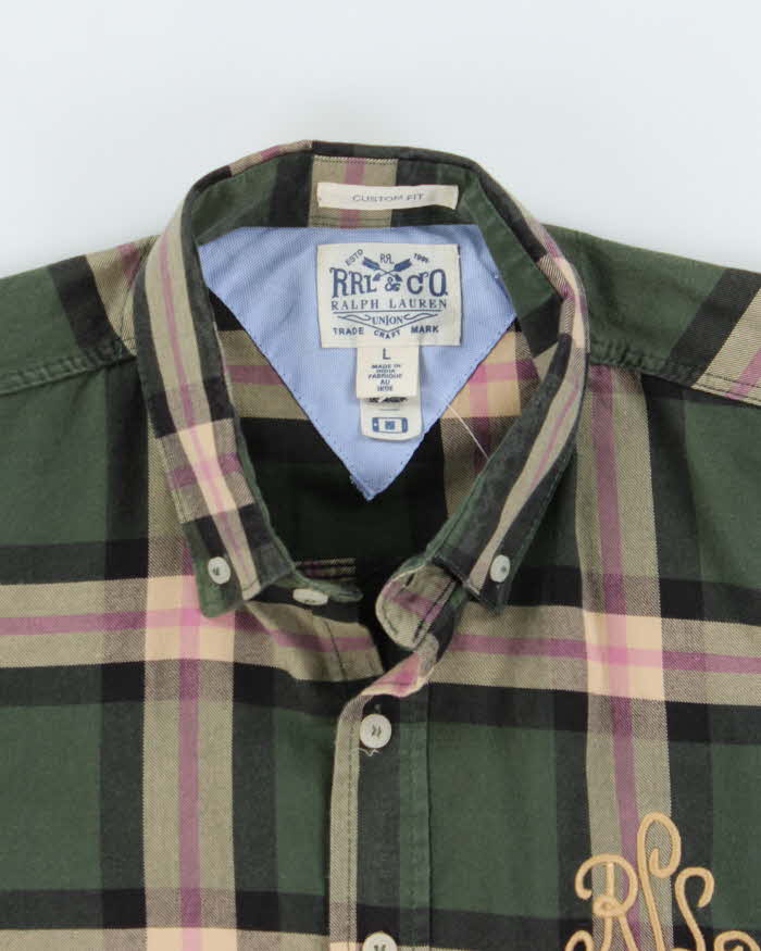 Ralph Lauren Green and Pink Plaid 100% Work Shirt - L