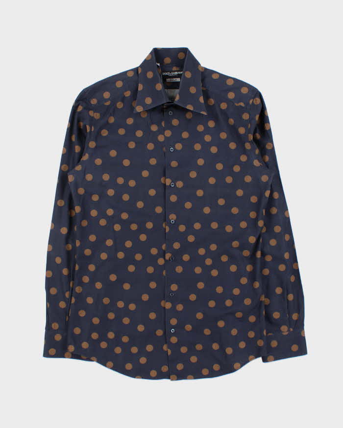 Vintage 00s Dolce &amp; Gabbana Gold Polka Dot Long Sleeve Button Down Dress Shirt - M