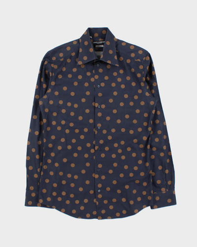 Vintage 00s Dolce & Gabbana Gold Polka Dot Long Sleeve Button Down Dress Shirt - M
