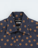 Vintage 00s Dolce &amp; Gabbana Gold Polka Dot Long Sleeve Button Down Dress Shirt - M