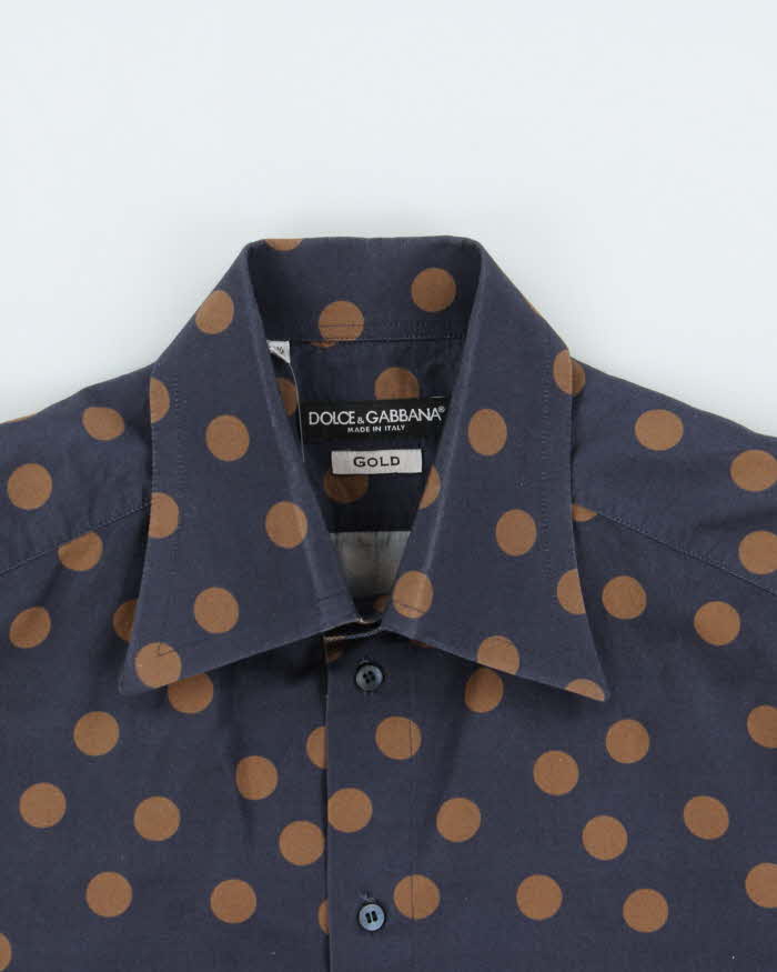 Vintage 00s Dolce &amp; Gabbana Gold Polka Dot Long Sleeve Button Down Dress Shirt - M
