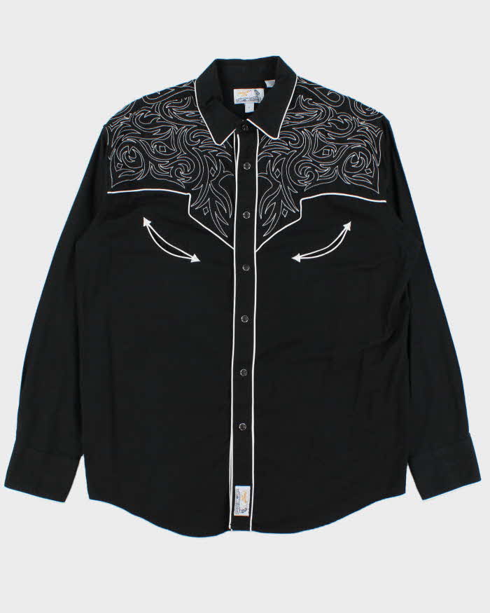 Vintage 00s Black Embroidered Snap Button Western Long Sleeve Shirt - L