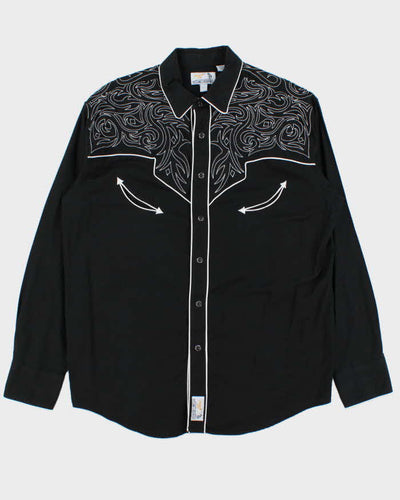Vintage 00s Black Embroidered Snap Button Western Long Sleeve Shirt - L