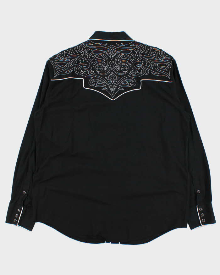 Vintage 00s Black Embroidered Snap Button Western Long Sleeve Shirt - L