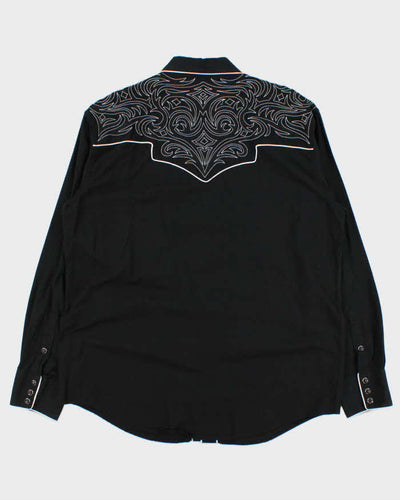 Vintage 00s Black Embroidered Snap Button Western Long Sleeve Shirt - L