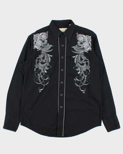 Vintage Y2K 00s Roper Black Embroidered Snap Button Western Long Sleeve Shirt - M