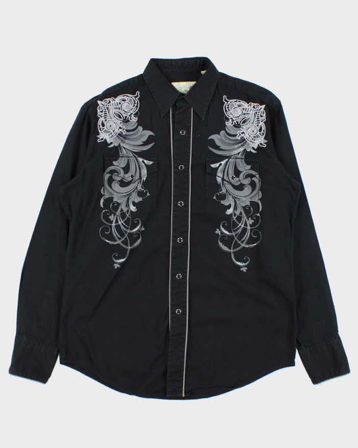 Vintage Y2K 00s Roper Black Embroidered Snap Button Western Long Sleeve Shirt - M