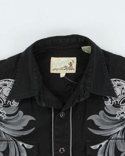 Vintage Y2K 00s Roper Black Embroidered Snap Button Western Long Sleeve Shirt - M