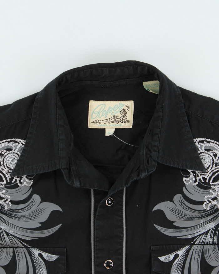 Vintage Y2K 00s Roper Black Embroidered Snap Button Western Long Sleeve Shirt - M