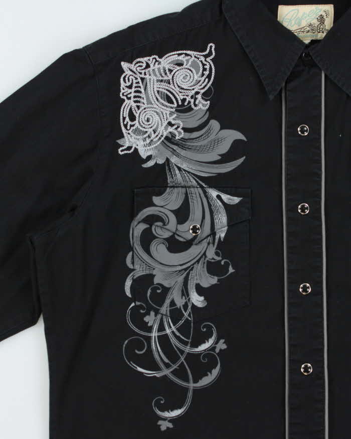 Vintage Y2K 00s Roper Black Embroidered Snap Button Western Long Sleeve Shirt - M