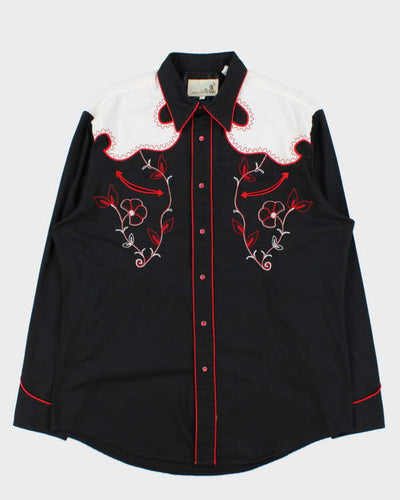 Vintage Y2K 00s Roper Black Embroidered Snap Button Western Long Sleeve Shirt - XL
