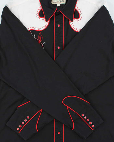 Vintage Y2K 00s Roper Black Embroidered Snap Button Western Long Sleeve Shirt - XL