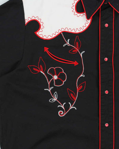 Vintage Y2K 00s Roper Black Embroidered Snap Button Western Long Sleeve Shirt - XL