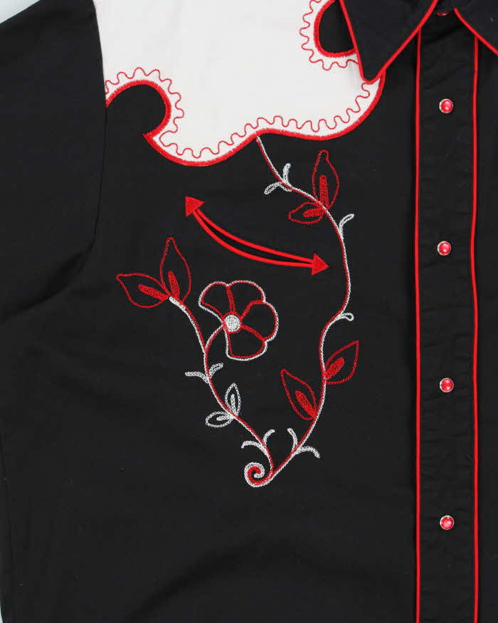 Vintage Y2K 00s Roper Black Embroidered Snap Button Western Long Sleeve Shirt - XL