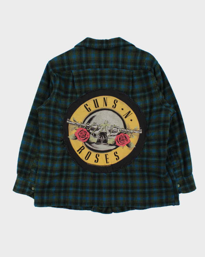 Vintage 1960s Pendleton Wool Guns &amp; Roses Back Patch Flannel Shirt - M