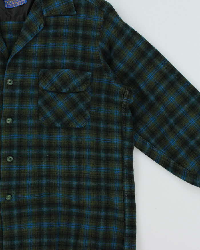 Vintage 1960s Pendleton Wool Guns &amp; Roses Back Patch Flannel Shirt - M