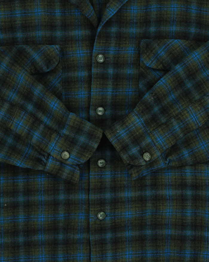 Vintage 1960s Pendleton Wool Guns &amp; Roses Back Patch Flannel Shirt - M