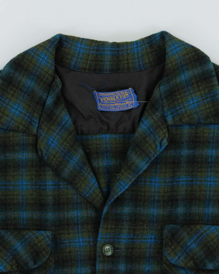 Vintage 1960s Pendleton Wool Guns &amp; Roses Back Patch Flannel Shirt - M
