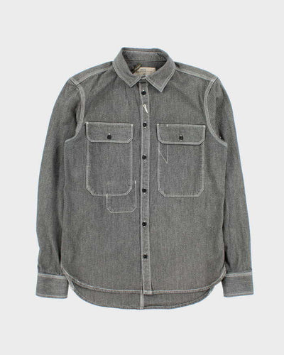 Vintage 00s Diesel Contrast Stitch Grey Denim Long Sleeve Shirt - M