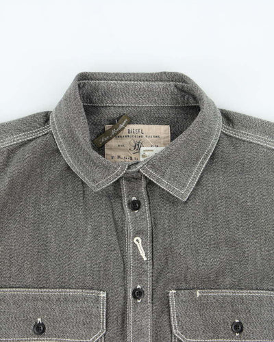 Vintage 00s Diesel Contrast Stitch Grey Denim Long Sleeve Shirt - M