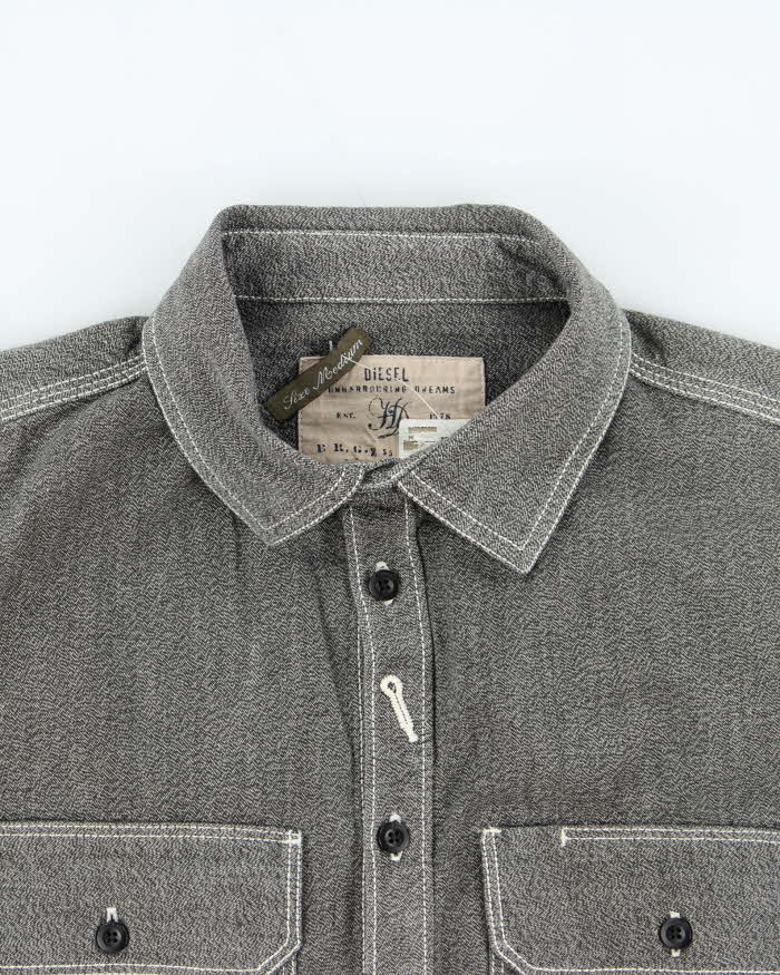 Vintage 00s Diesel Contrast Stitch Grey Denim Long Sleeve Shirt - M