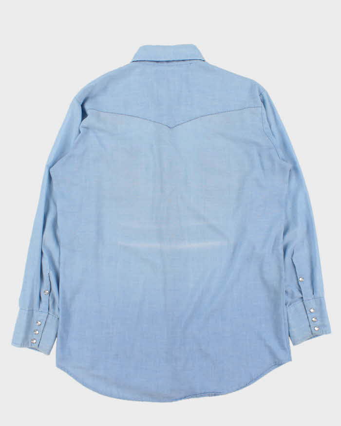 Vintage 1980s Pale Blue MWG Floral Embroidered Western Long Sleeve Shirt - XL