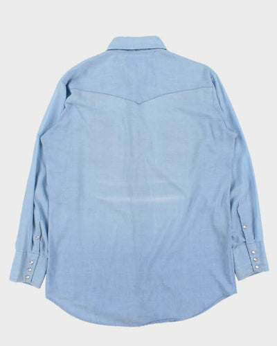 Vintage 1980s Pale Blue MWG Floral Embroidered Western Long Sleeve Shirt - XL