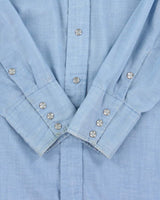 Vintage 1980s Pale Blue MWG Floral Embroidered Western Long Sleeve Shirt - XL