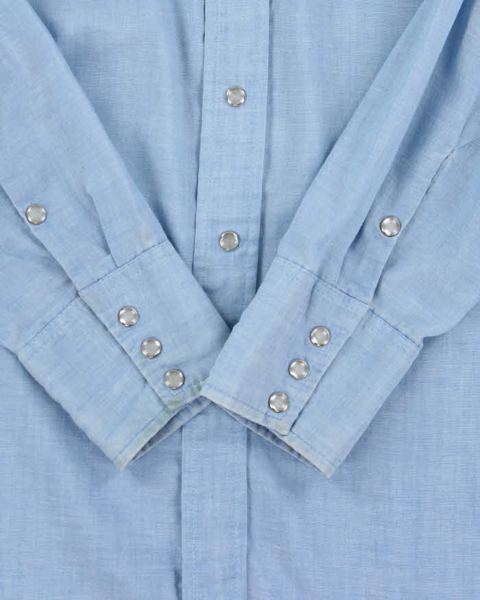 Vintage 1980s Pale Blue MWG Floral Embroidered Western Long Sleeve Shirt - XL