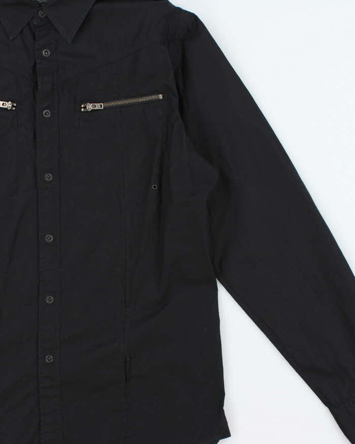 Vintage Y2K Guess Black Snap Button Zip Pocket Long Sleeve Shirt - L
