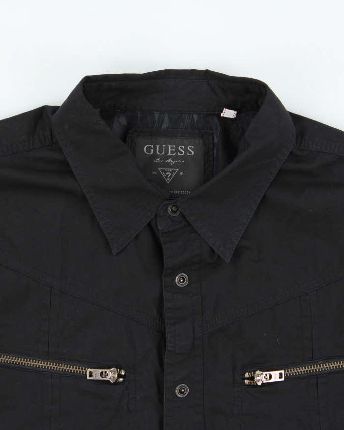 Vintage Y2K Guess Black Snap Button Zip Pocket Long Sleeve Shirt - L
