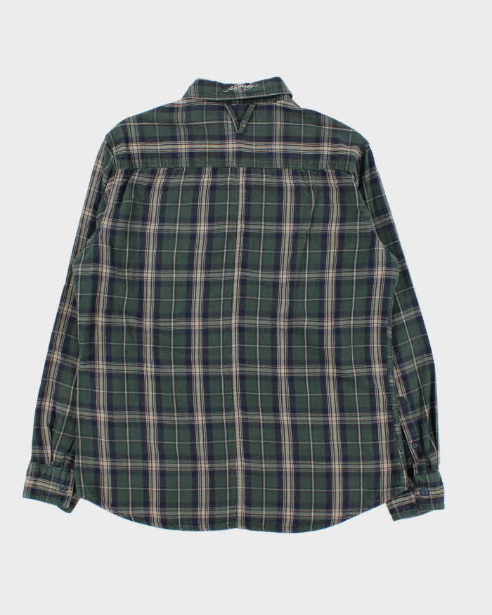 Vintage Y2K 00s Ed Hardy Gingham Lined Plaid Long Sleeve Flannel Shirt - L