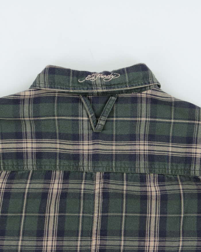 Vintage Y2K 00s Ed Hardy Gingham Lined Plaid Long Sleeve Flannel Shirt - L