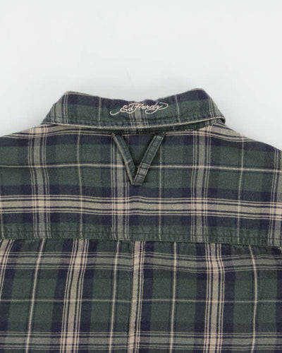 Vintage Y2K 00s Ed Hardy Gingham Lined Plaid Long Sleeve Flannel Shirt - L