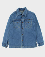 Vintage 1970s Wrangler Dog Tooth Collar Snap Button Denim Over Shirt - S