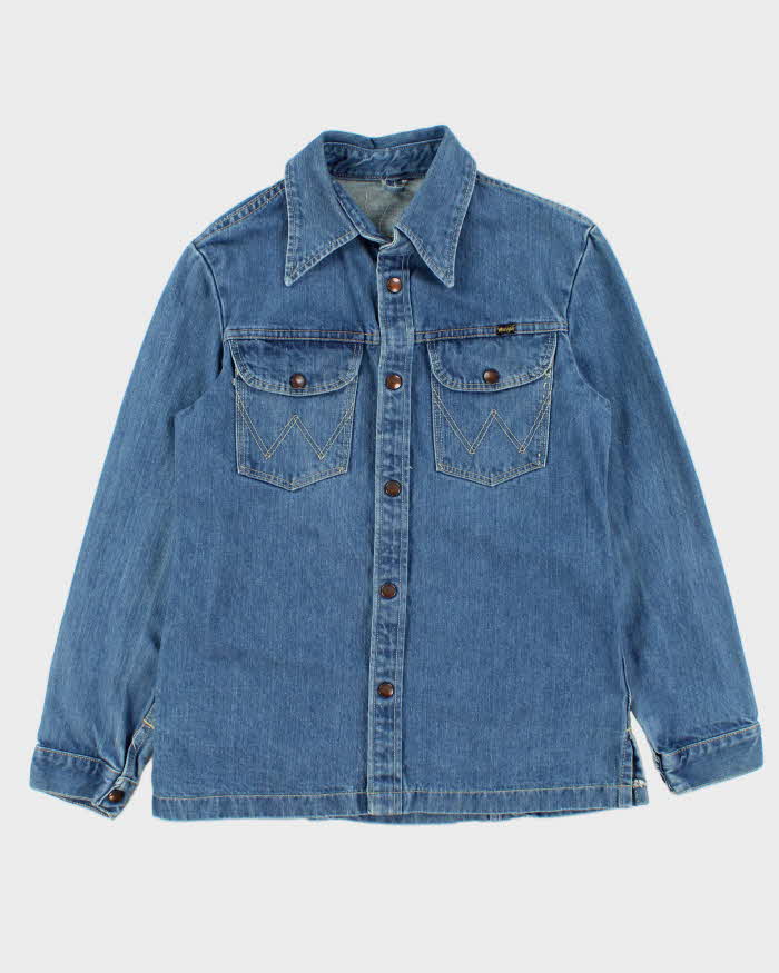 Vintage 1970s Wrangler Dog Tooth Collar Snap Button Denim Over Shirt - S