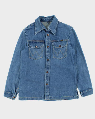 Vintage 1970s Wrangler Dog Tooth Collar Snap Button Denim Over Shirt - S