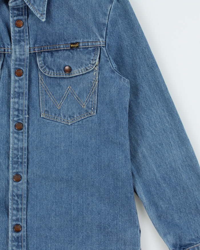 Vintage 1970s Wrangler Dog Tooth Collar Snap Button Denim Over Shirt - S