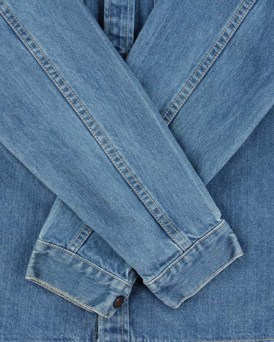 Vintage 1970s Wrangler Dog Tooth Collar Snap Button Denim Over Shirt - S