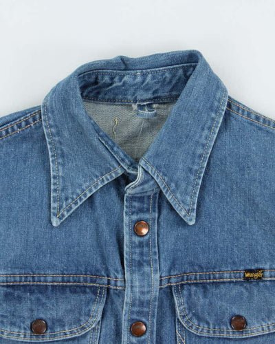 Vintage 1970s Wrangler Dog Tooth Collar Snap Button Denim Over Shirt - S