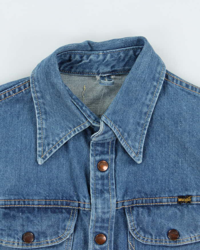 Vintage 1970s Wrangler Dog Tooth Collar Snap Button Denim Over Shirt - S