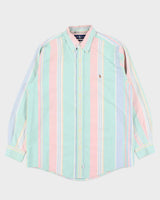 Vintage 1990s Polo Ralph Lauren Multicoloured Pastel Striped Long Sleeve Shirt - M