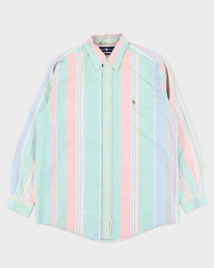 Vintage 1990s Polo Ralph Lauren Multicoloured Pastel Striped Long Sleeve Shirt - M